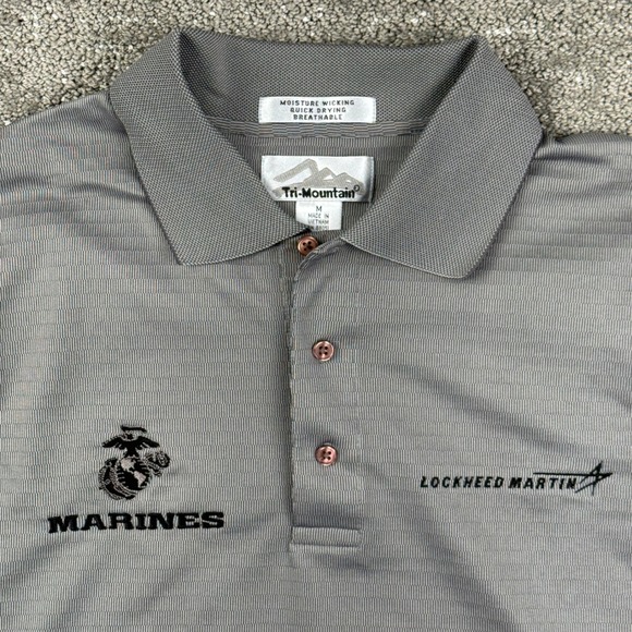 Tri-Mountain Polo Shirt Mens M Gray Lockheed Martin Marines Performance S410